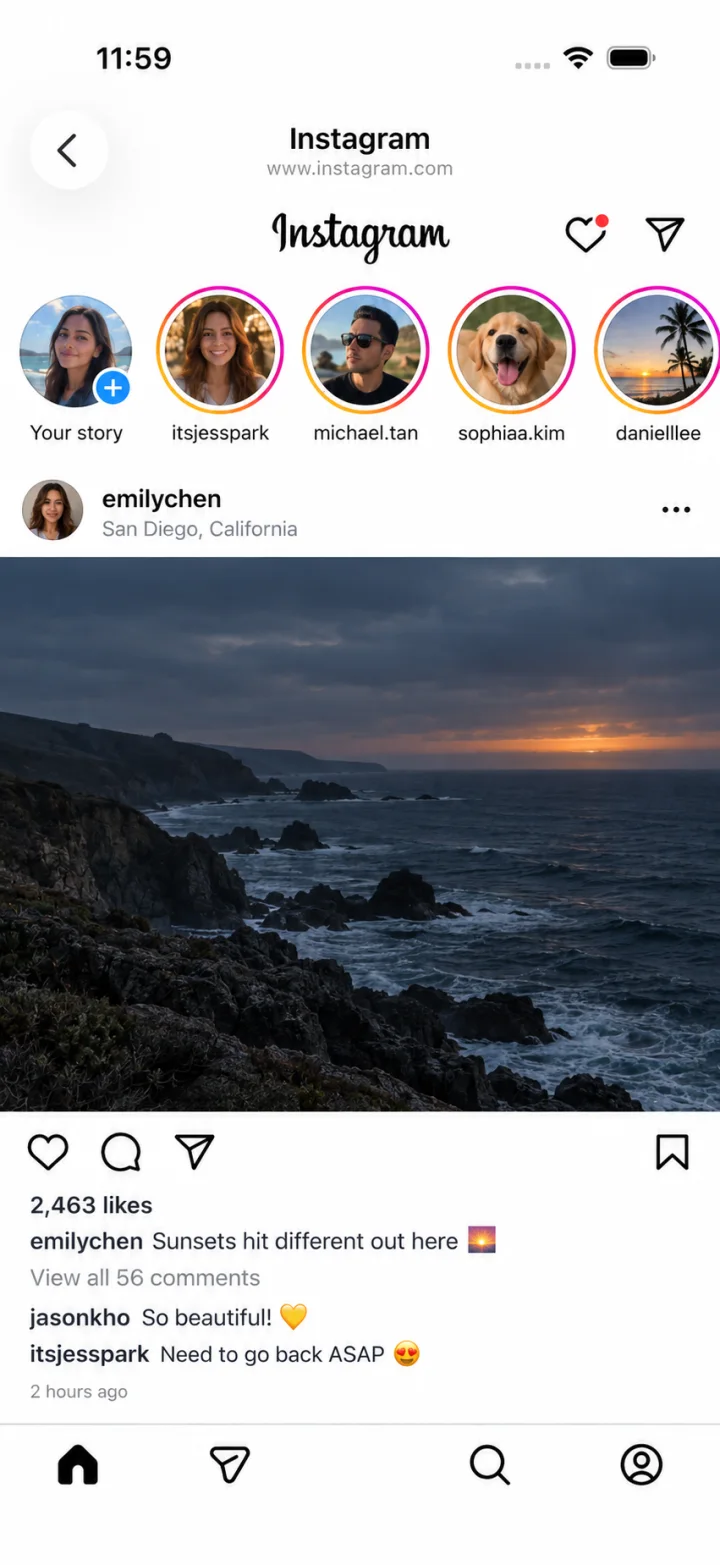 Instagram displayed inside ScrollFix without the Reels navigation tab